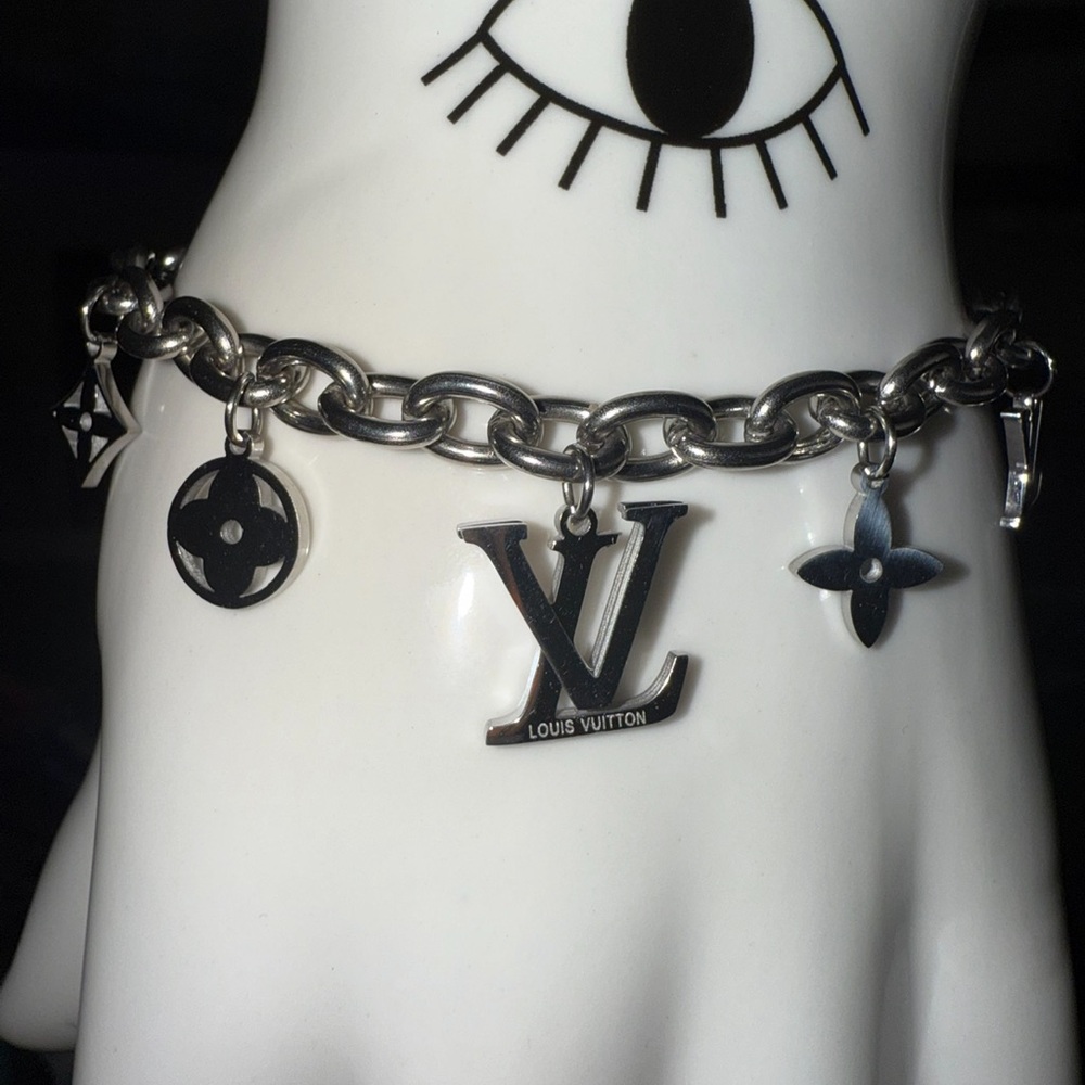 Handmade Bracelet | Authentic LV Charms | Chunky Silver Chain